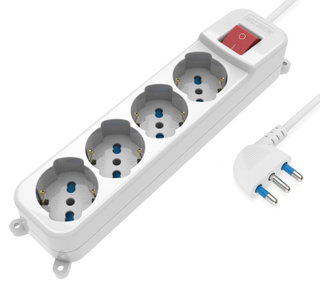 Multipresa 4 Posti Italiana Bipasso/Schuko con Spina 16A Angolata - Techly IUPS-PCP-A4