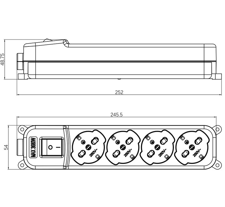 Multipresa 4 Posti Italiana Bipasso/Schuko con Spina 16A Angolata - Techly IUPS-PCP-A4