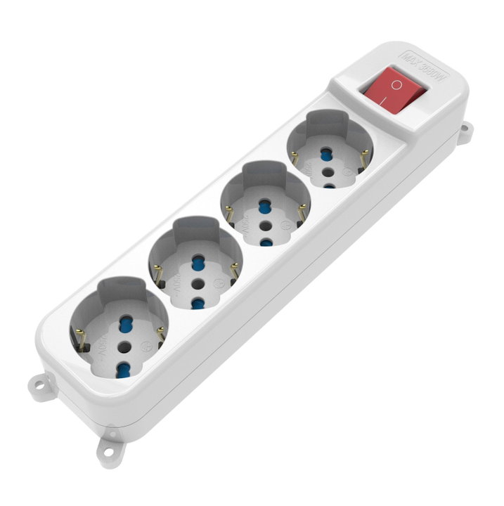 Multipresa 4 Posti Italiana Bipasso/Schuko con Spina 16A Angolata - Techly IUPS-PCP-A4