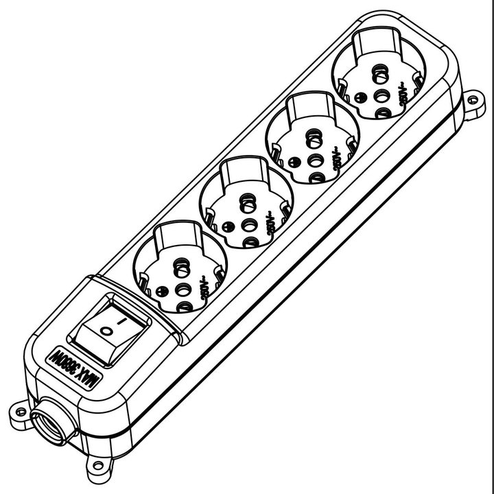 Multipresa 4 Posti Italiana Bipasso/Schuko con Spina 16A Angolata - Techly IUPS-PCP-A4