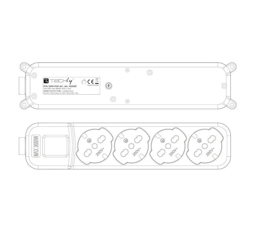 4 Multi-seat Italian seats Bipasso/Schuko with Plug 16 A Angolata - Techly IUPS-PCP-A 4