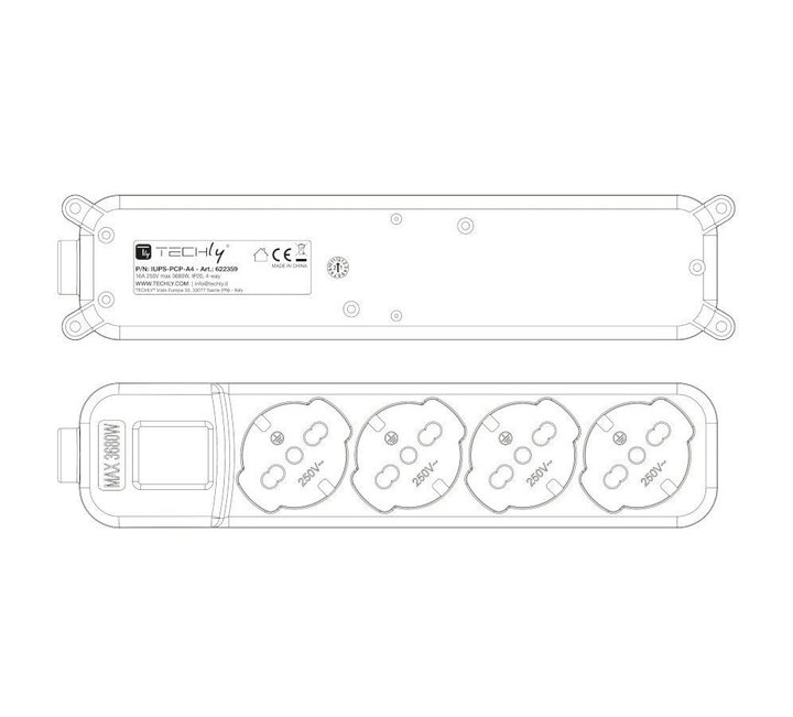 Multipresa 4 Posti Italiana Bipasso/Schuko con Spina 16A Angolata - Techly IUPS-PCP-A4