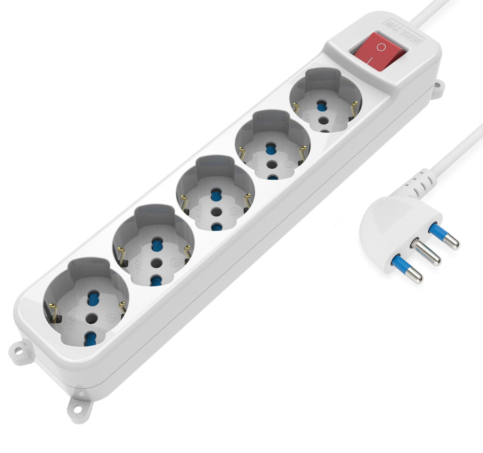 Multipresa 5 Posti Italiana Bipasso / Schuko con spina 16A angolata - Techly IUPS-PCP-A5