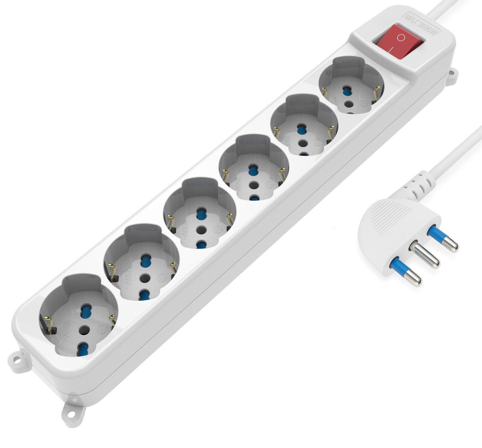 Multipresa 6 Posti Italiana Bipasso / Schuko con spina 16A angolata - Techly IUPS-PCP-A6