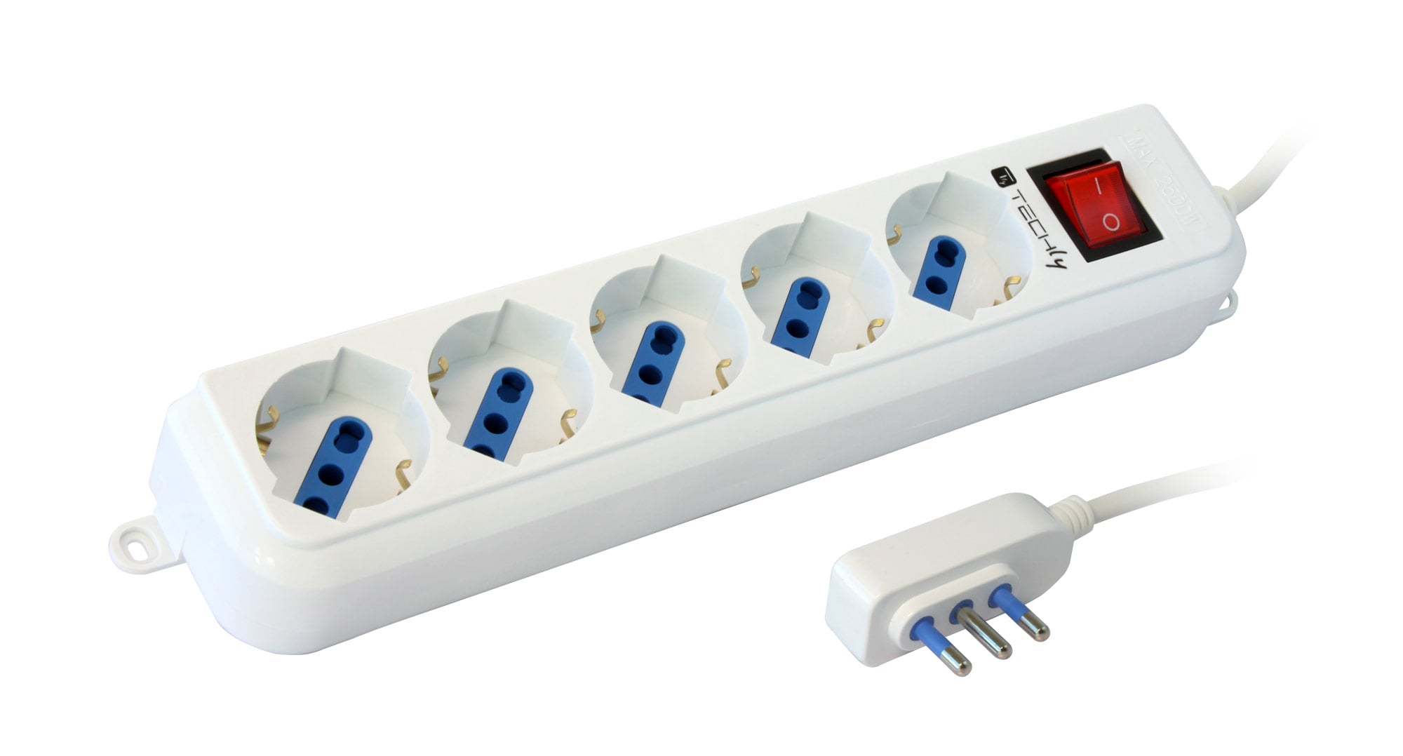 Multipresa 5 Posti Italiana Bipasso / Schuko Spina Angolata - Techly IUPS-PCP-ANG