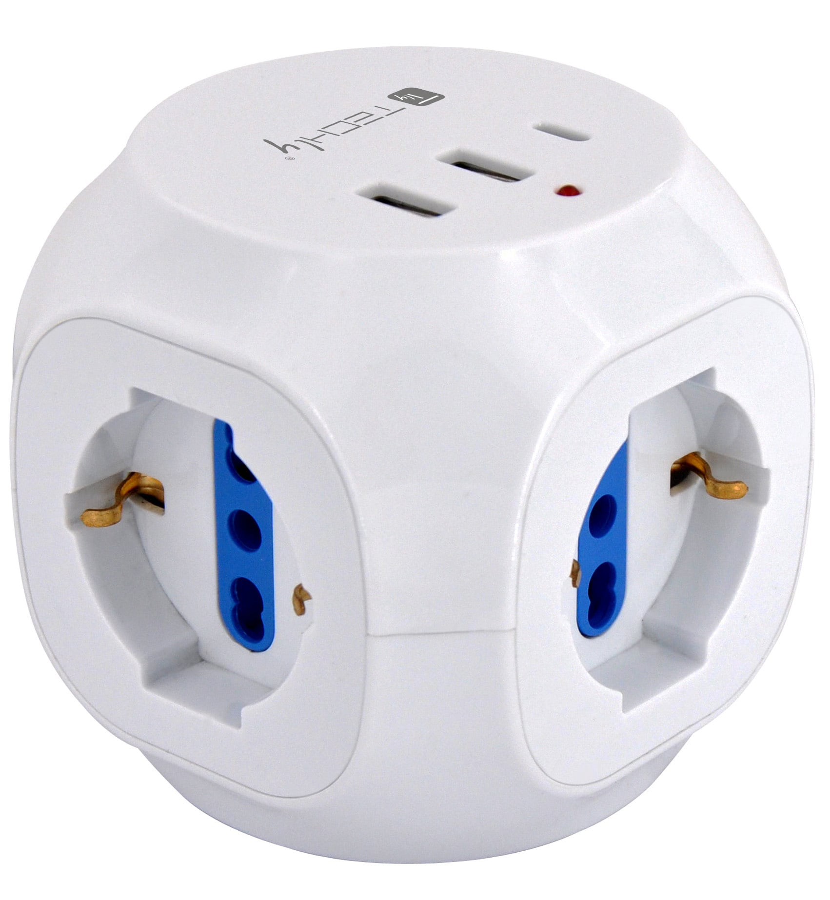 Multipresa a Cubo 3 Posti con 2 Porte USB-A e 1 USB-C™ QC3.0 - Techly IUPS-PCP-CUBE-3PUSB