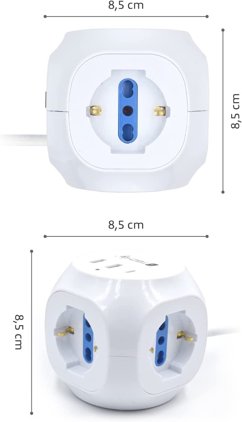 Multipresa a Cubo 3 Posti con 2 Porte USB-A e 1 USB-C™ QC3.0 - Techly IUPS-PCP-CUBE-3PUSB