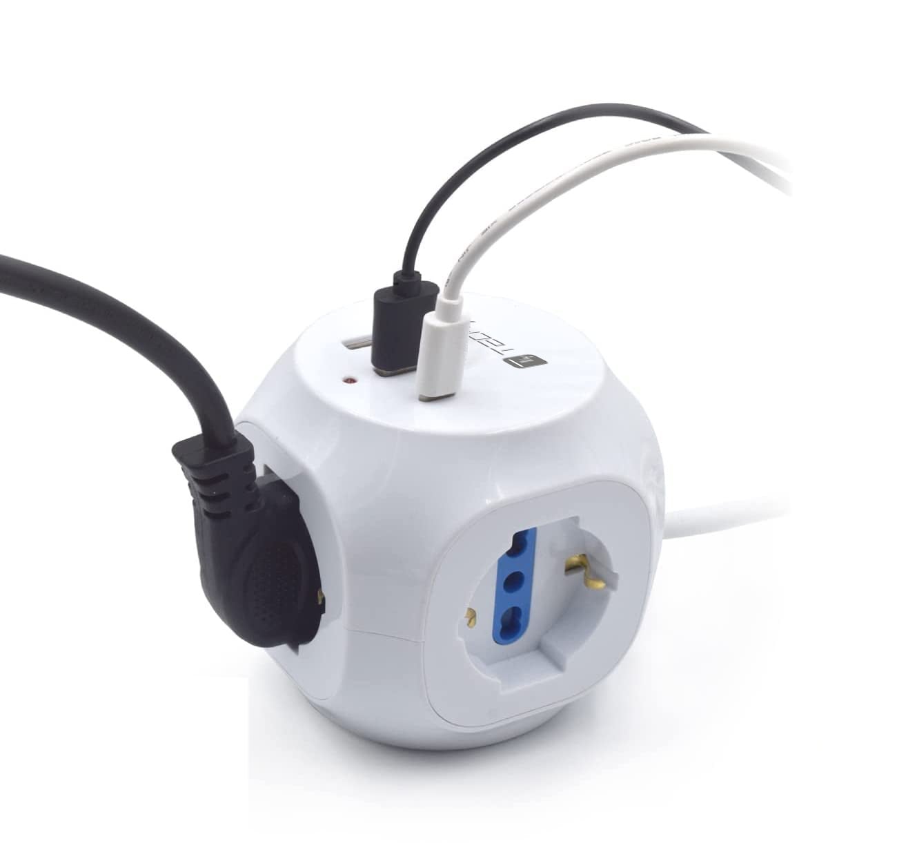 Multipresa a Cubo 3 Posti con 2 Porte USB-A e 1 USB-C™ QC3.0 - Techly IUPS-PCP-CUBE-3PUSB