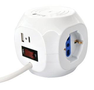 Multipresa a Cubo 4 Posti con USB-A e USB-C QC3.0 e Ricarica Wireless - Techly IUPS-PCP-CUBE-W4PUSB