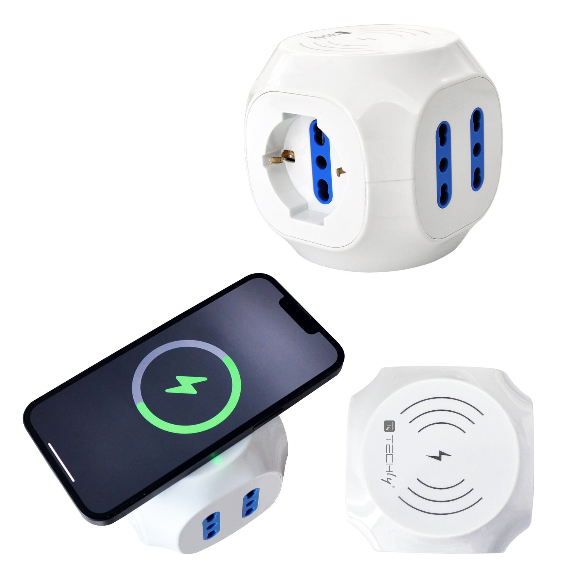 Multipresa a Cubo 4 Posti con USB-A e USB-C™ QC3.0 e Ricarica Wireless - Techly IUPS-PCP-CUBE-W4PUSB