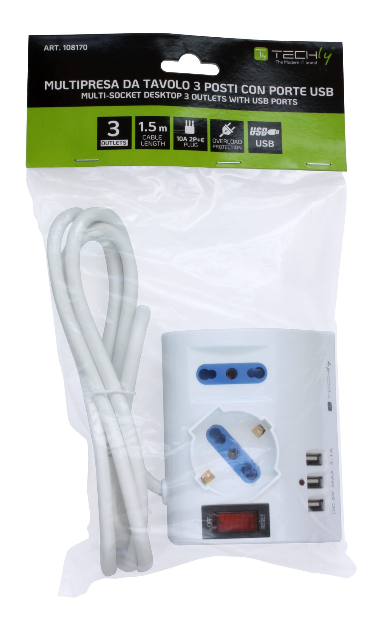 Multipresa da Tavolo 3 Posti con Porte USB - Techly IUPS-PCP-DESK10AP