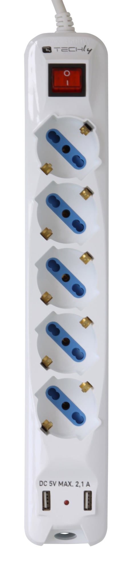 Multipresa 5 Posti Italiana Bipasso con 2 Prese USB - Techly IUPS-PCP-LC2U