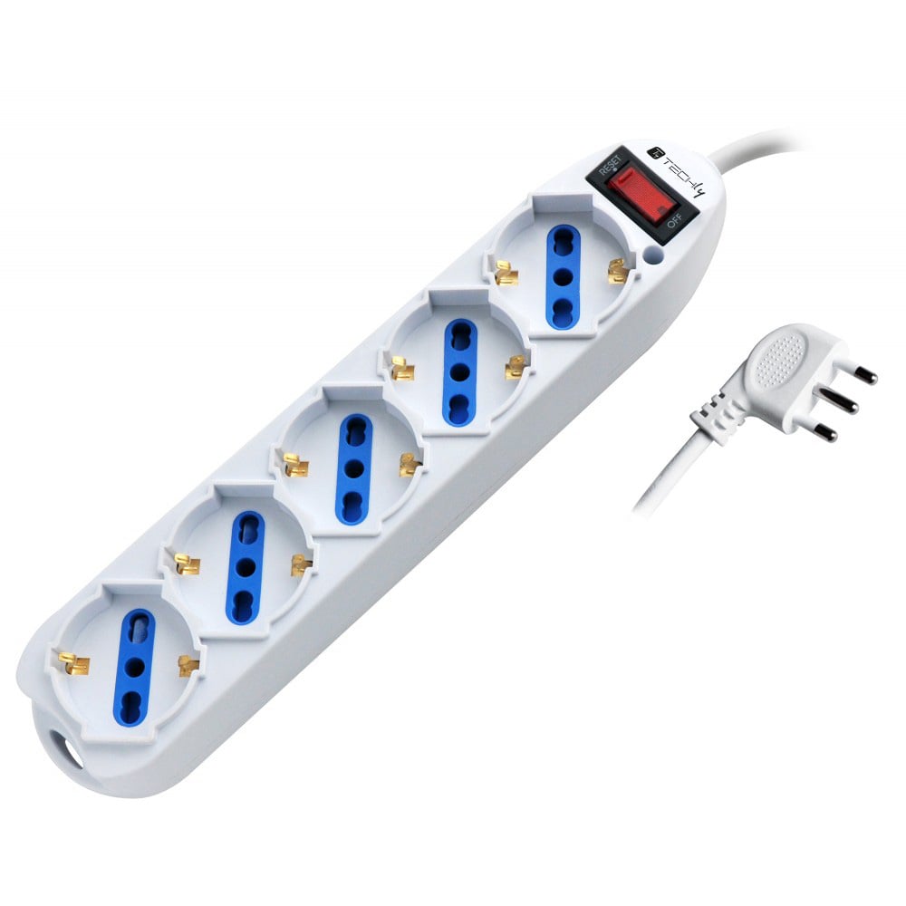 Multipresa 5 Posti Italiana Bipasso / Schuko con spina 10A - Techly IUPS-PCP-LCSP10