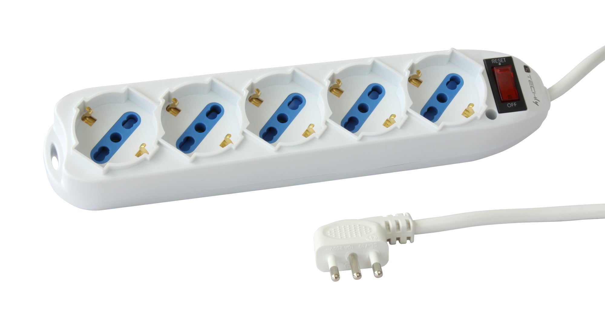 Multipresa 5 Posti Italiana Bipasso / Schuko con spina 10A - Techly IUPS-PCP-LCSP10