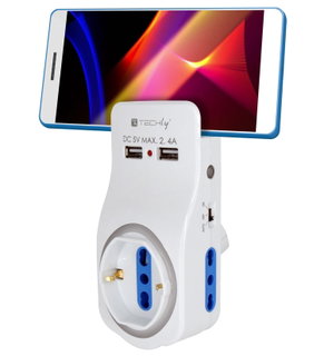 Multipresa 3 Posti e 2 Porte USB con Supporto Smartphone e Luce Notturna - Techly IUPS-PCP-LIGHT-USB