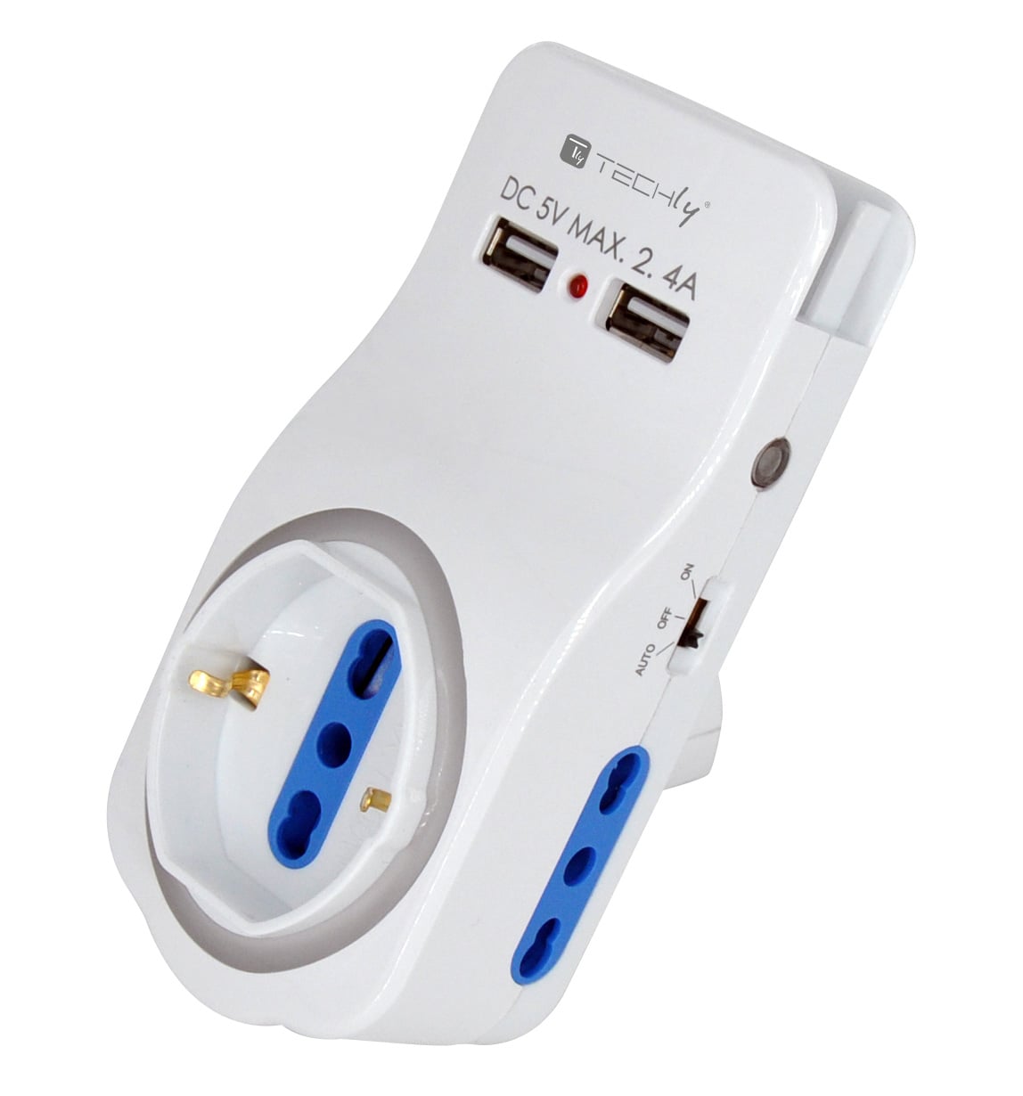 Multipresa 3 Posti e 2 Porte USB con Supporto per Smartphone e Luce Notturna - Techly IUPS-PCP-LIGHT-USB
