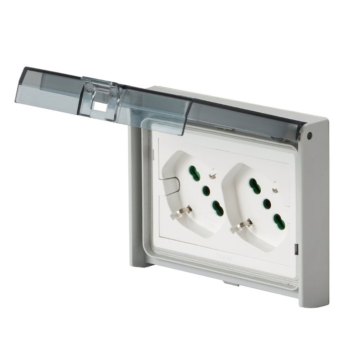 Multipresa Universale IP55 da Incasso con Doppia Presa Bipasso Italiana Schuko Precablata - FME IUPS-PCP-OPE55IN