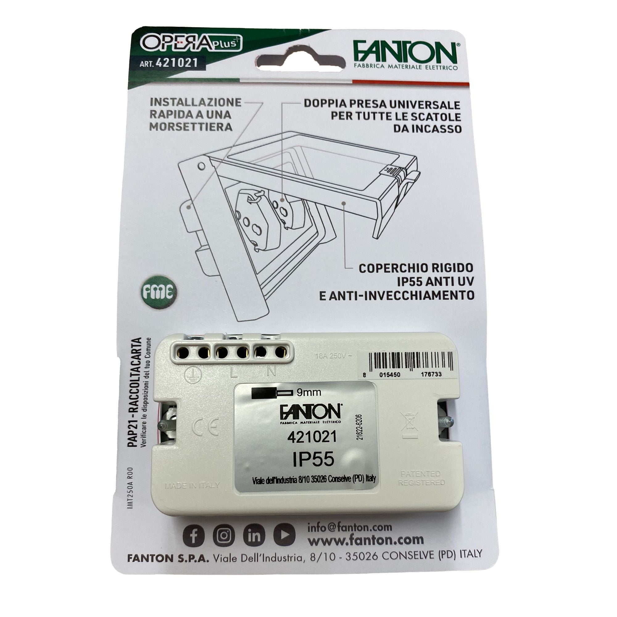 Universal IP 55 Multi-stake from Incasso with Double Handle Italian Schuko Precablata - FME IUPS-PCP-OPE 55 IN