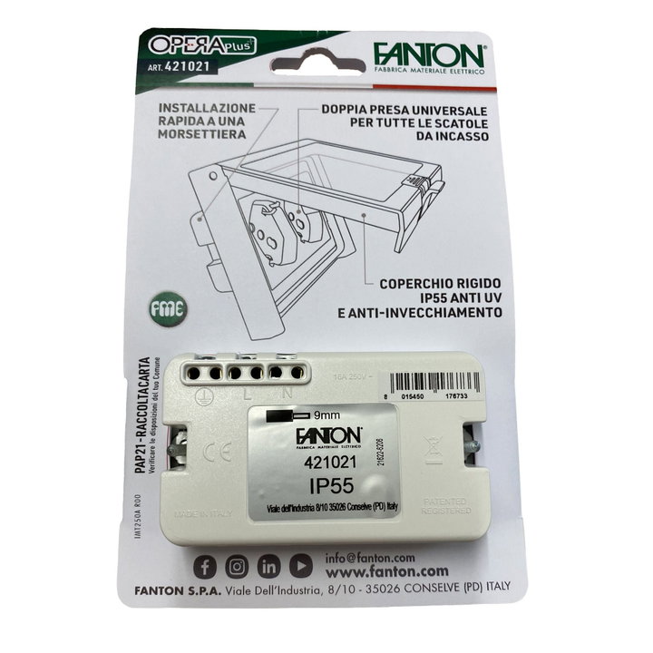 Multipresa Universale IP55 da Incasso con Doppia Presa Bipasso Italiana Schuko Precablata - FME IUPS-PCP-OPE55IN
