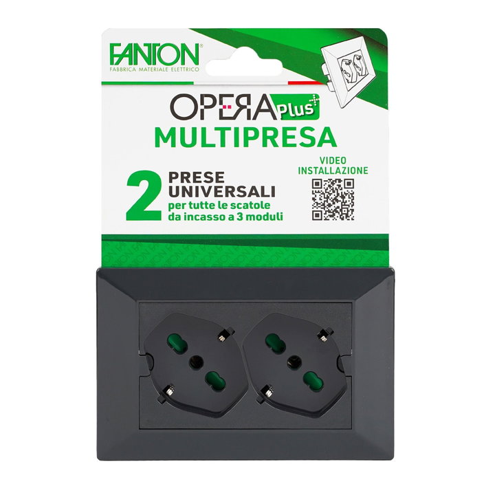 Multipresa Universale da Incasso con Doppia Presa Bipasso Italiana Schuko Nero - FME IUPS-PCP-OPEB