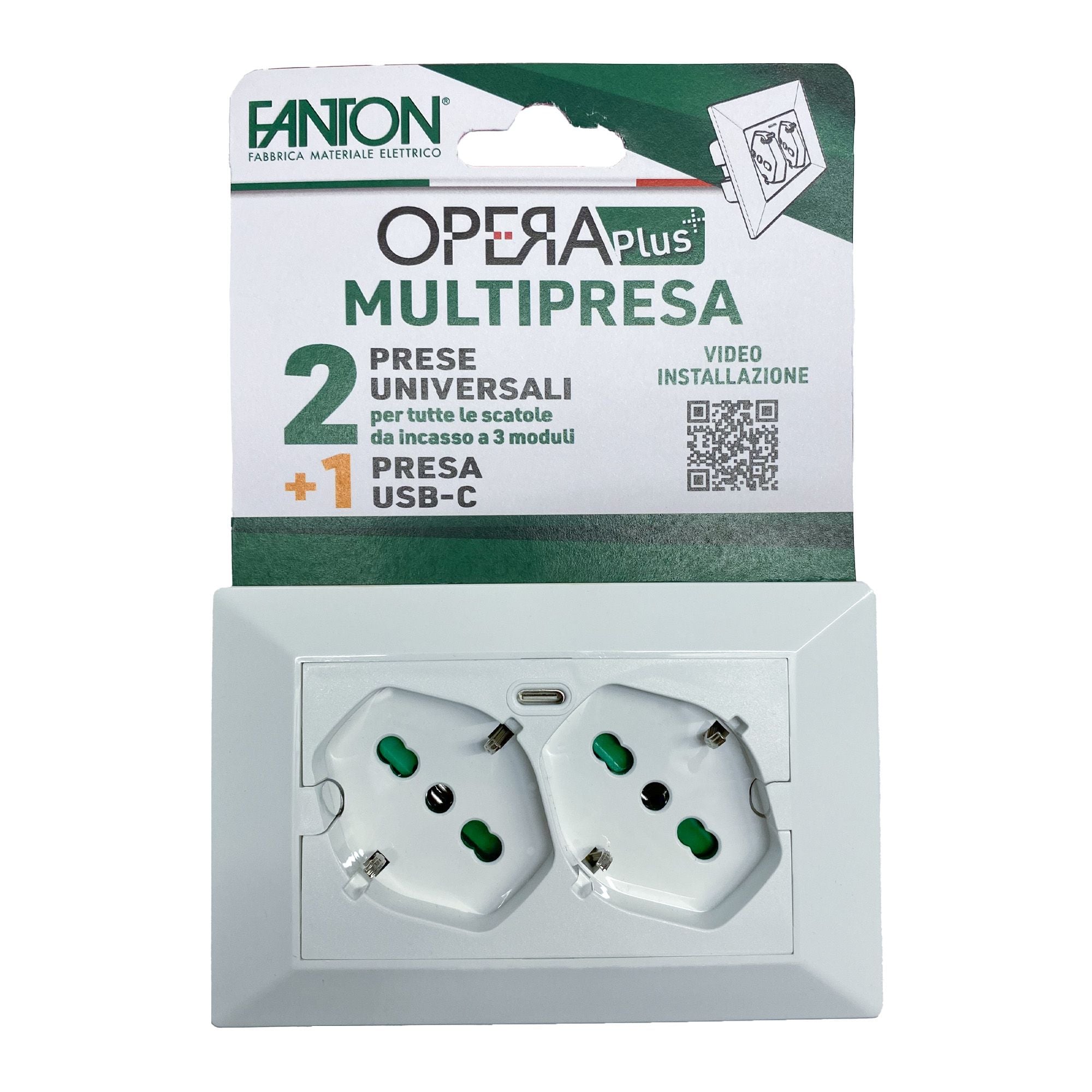 Universal Multi-Stake from Incasso with Double Double-Seat Bipasso Italian Schuko Bianco - FME IUPS-PCP-OPEW