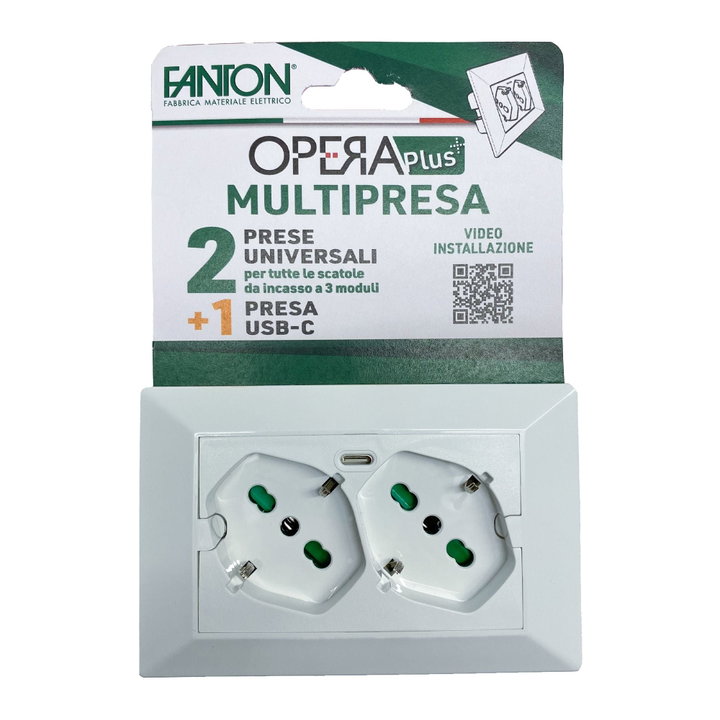 Multipresa Universale da Incasso con Doppia Presa Bipasso Italiana Schuko Bianco - FME IUPS-PCP-OPEW
