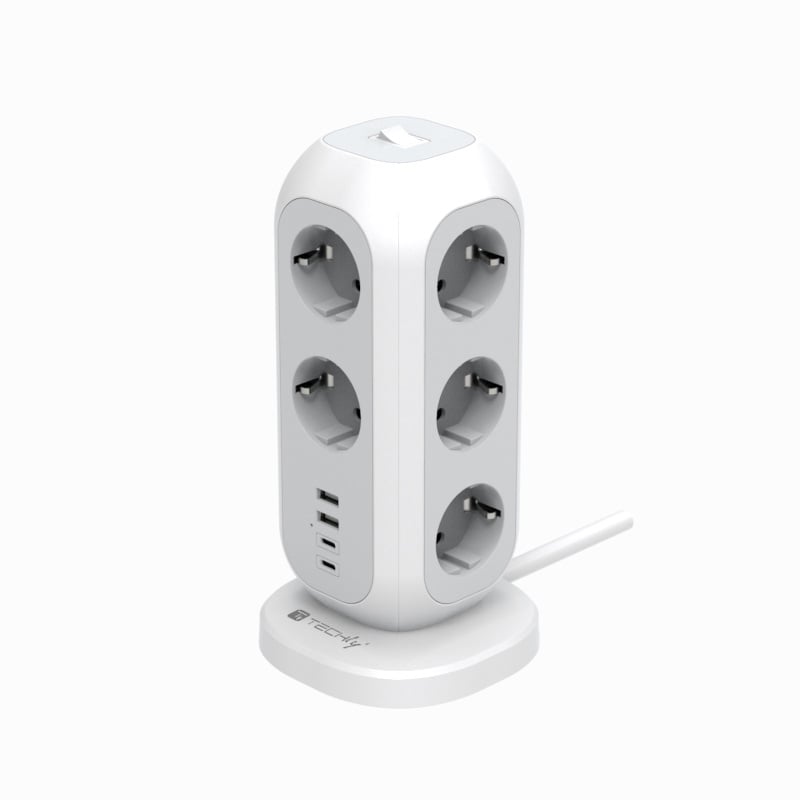 Multipresa da Tavolo Torretta di Alimentazione 11 Prese Schuko 2 USB-A e 2 USB-C™ - Techly IUPS-PCP-TOWER01