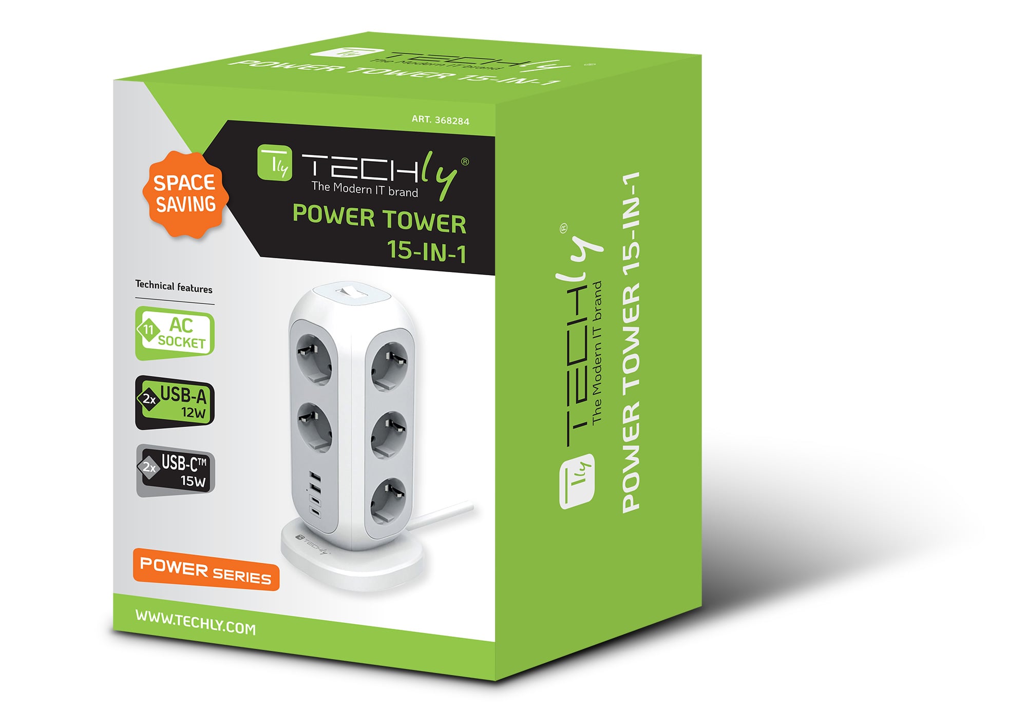 Multipresa da Tavolo Torretta di Alimentazione 11 Prese Schuko 2 USB-A e 2 USB-C™ - Techly IUPS-PCP-TOWER01