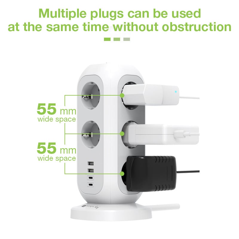 Multipresa da Tavolo Torretta di Alimentazione 11 Prese Schuko 2 USB-A e 2 USB-C™ - Techly IUPS-PCP-TOWER01