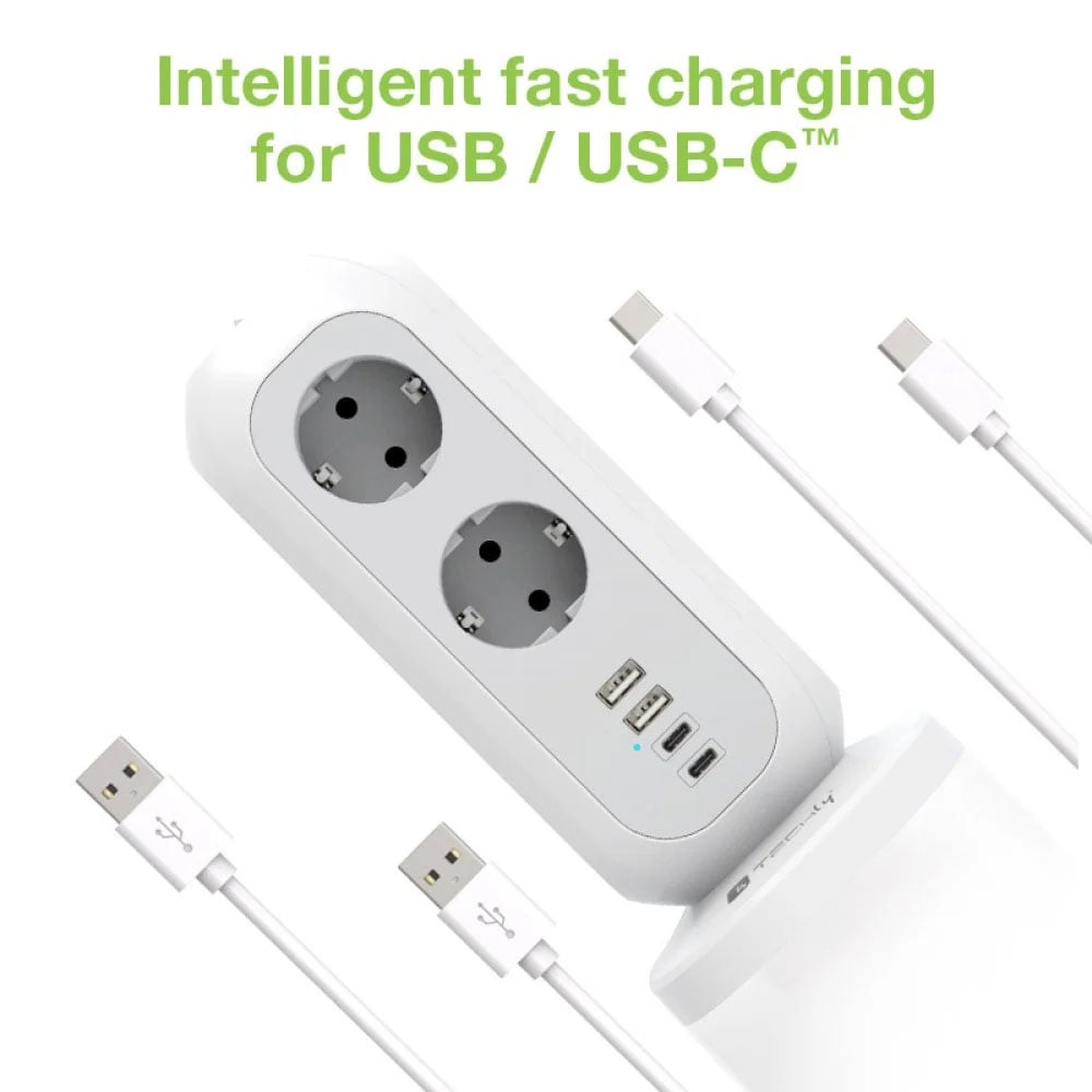 Multipresa da Tavolo Torretta di Alimentazione 11 Prese Schuko 2 USB-A e 2 USB-C™ - Techly IUPS-PCP-TOWER01