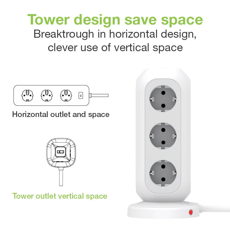 Multipresa da Tavolo Torretta di Alimentazione 11 Prese Schuko 2 USB-A e 2 USB-C™ - Techly IUPS-PCP-TOWER01