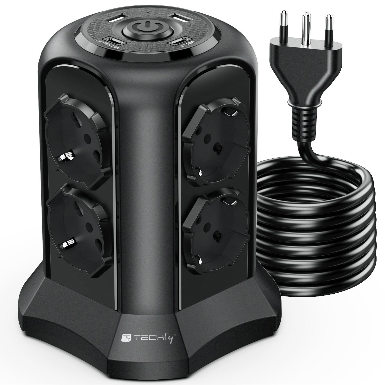 Multipresa da Tavolo a Torretta Salvaspazio 8 Posti Italiana Bipasso / Schuko 2 USB-A e 2 USB-C™ - Techly IUPS-PCP-TOWER02