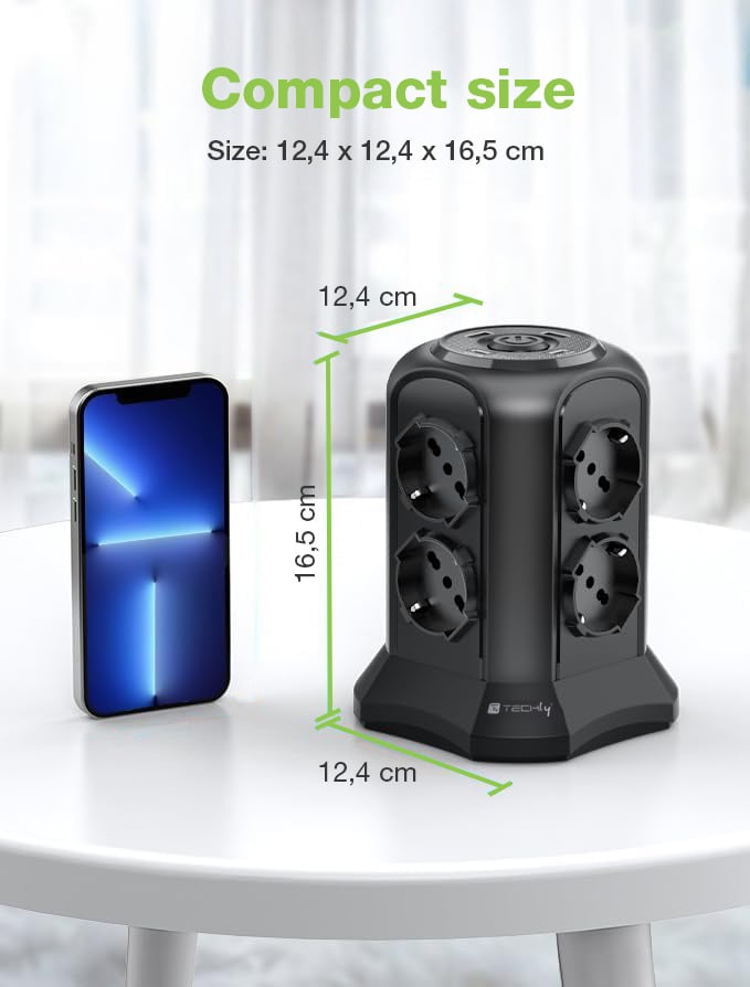 Multipresa da Tavolo a Torretta Salvaspazio 8 Posti Italiana Bipasso / Schuko 2 USB-A e 2 USB-C™ - Techly IUPS-PCP-TOWER02