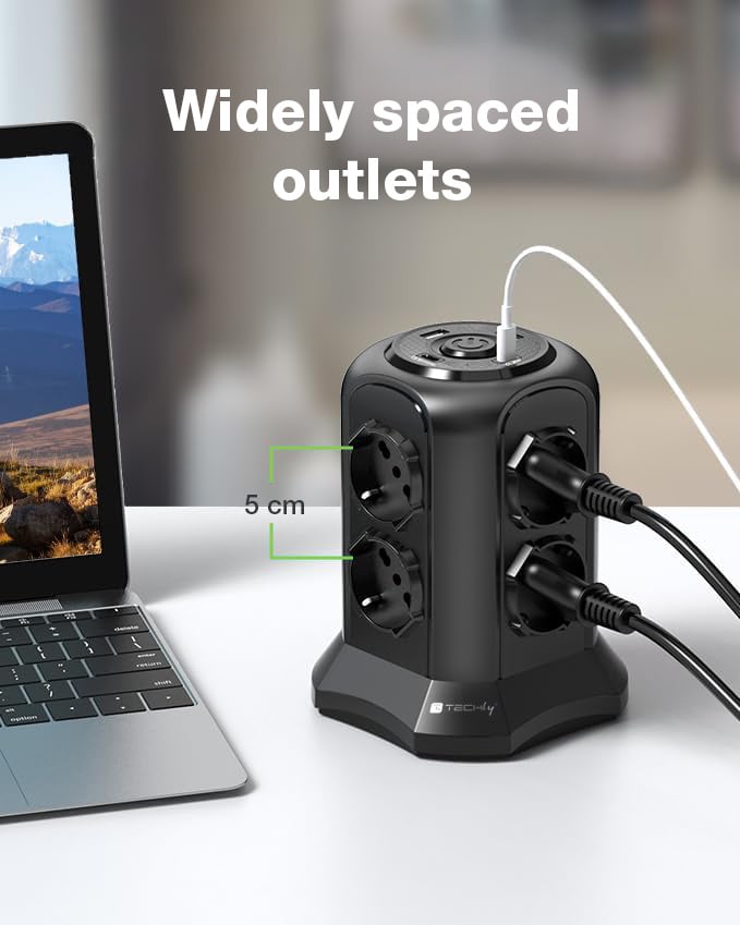 Multipresa da Tavolo a Torretta Salvaspazio 8 Posti Italiana Bipasso / Schuko 2 USB-A e 2 USB-C™ - Techly IUPS-PCP-TOWER02