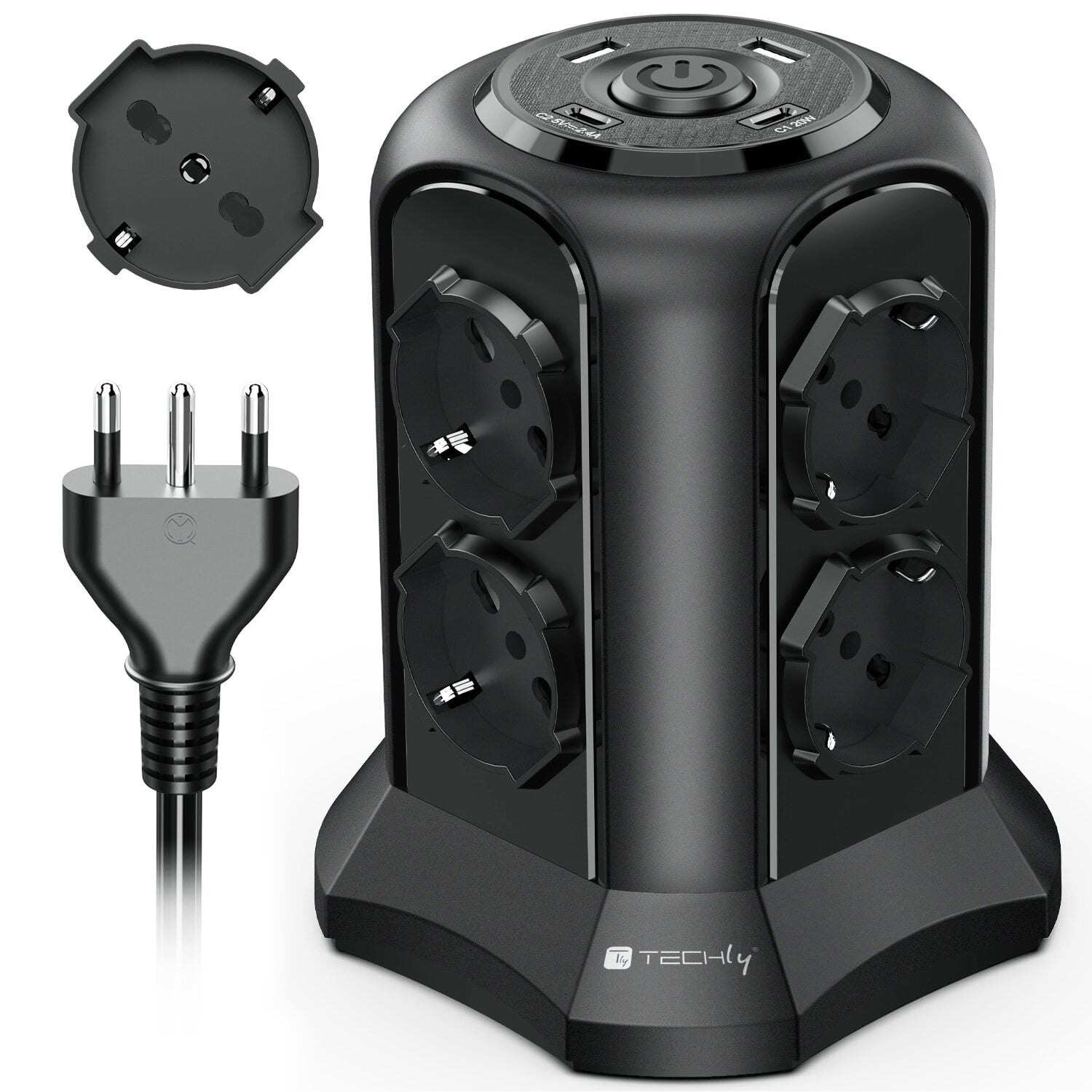 Multipresa da Tavolo a Torretta Salvaspazio 8 Posti Italiana Bipasso / Schuko 2 USB-A e 2 USB-C™ - Techly IUPS-PCP-TOWER02
