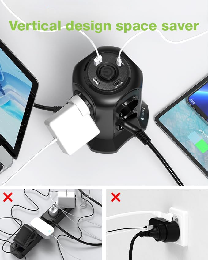 Multipresa da Tavolo a Torretta Salvaspazio 8 Posti Italiana Bipasso / Schuko 2 USB-A e 2 USB-C™ - Techly IUPS-PCP-TOWER02