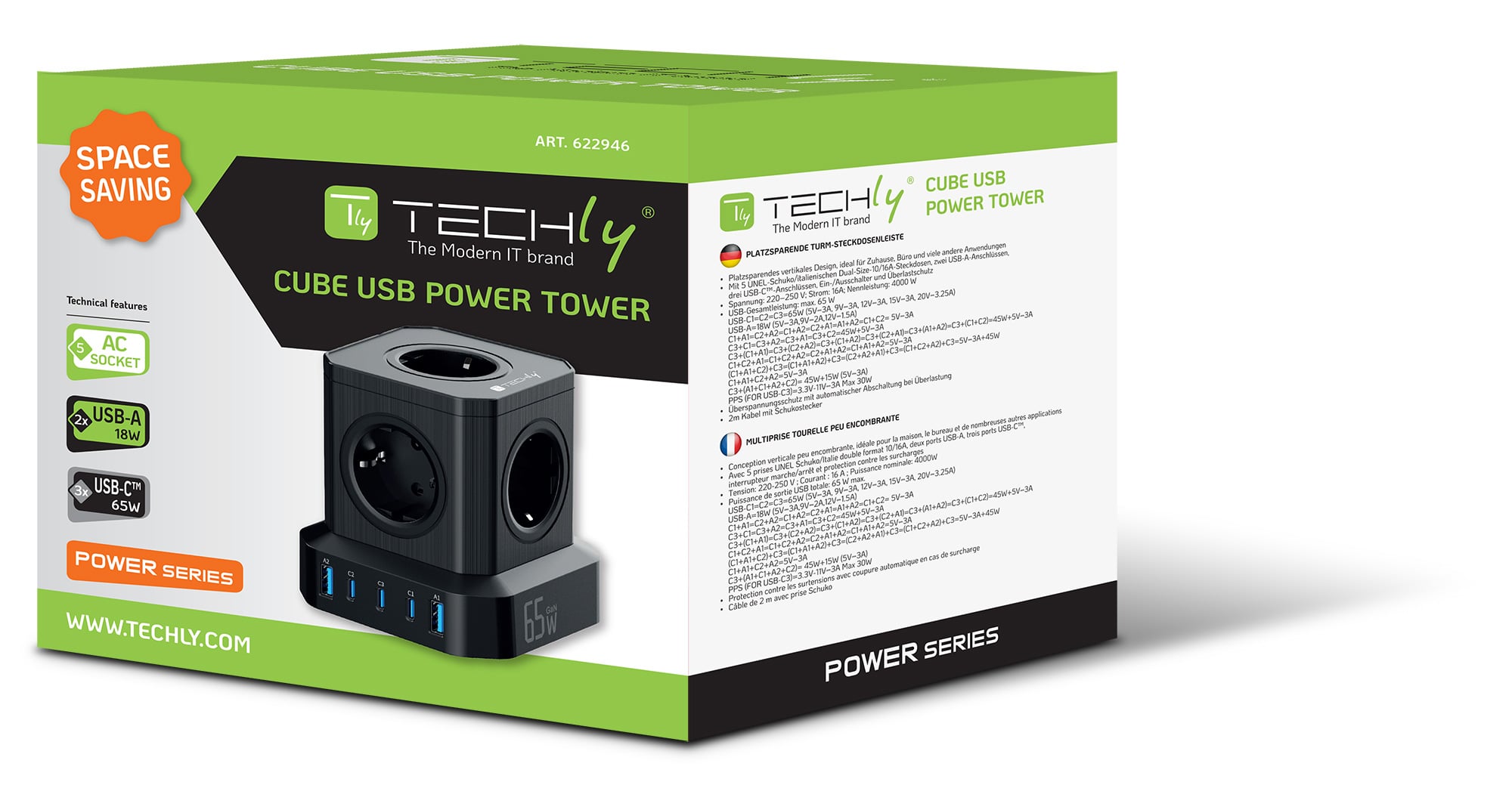Multipresa da Tavolo USB Cube 5p 2xUSB-A 3xUSB-C™ - Techly IUPS-PCP-TOWER03