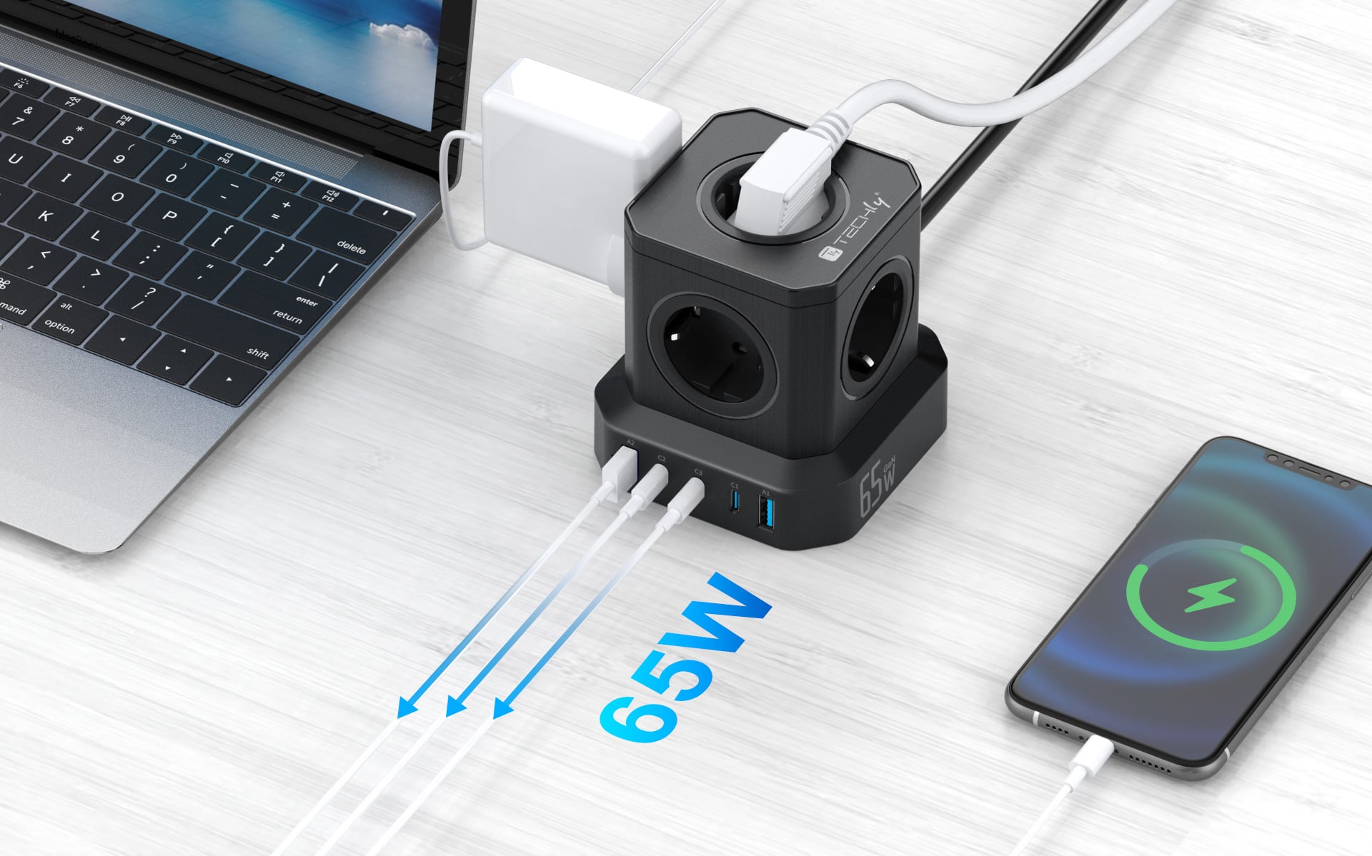 Multipresa da Tavolo USB Cube 5p 2xUSB-A 3xUSB-C™ - Techly IUPS-PCP-TOWER03