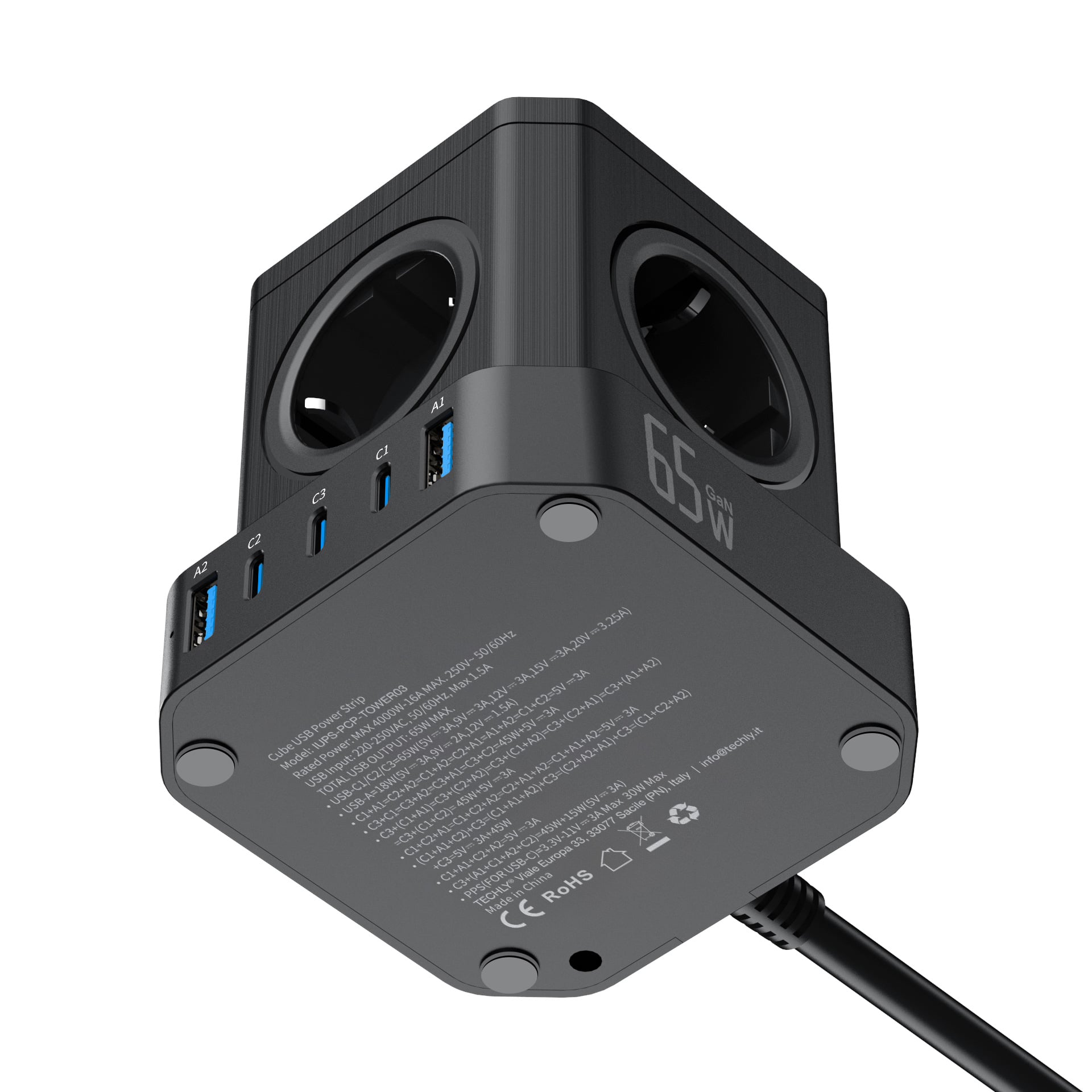 Multipresa da Tavolo USB Cube 5p 2xUSB-A 3xUSB-C™ - Techly IUPS-PCP-TOWER03