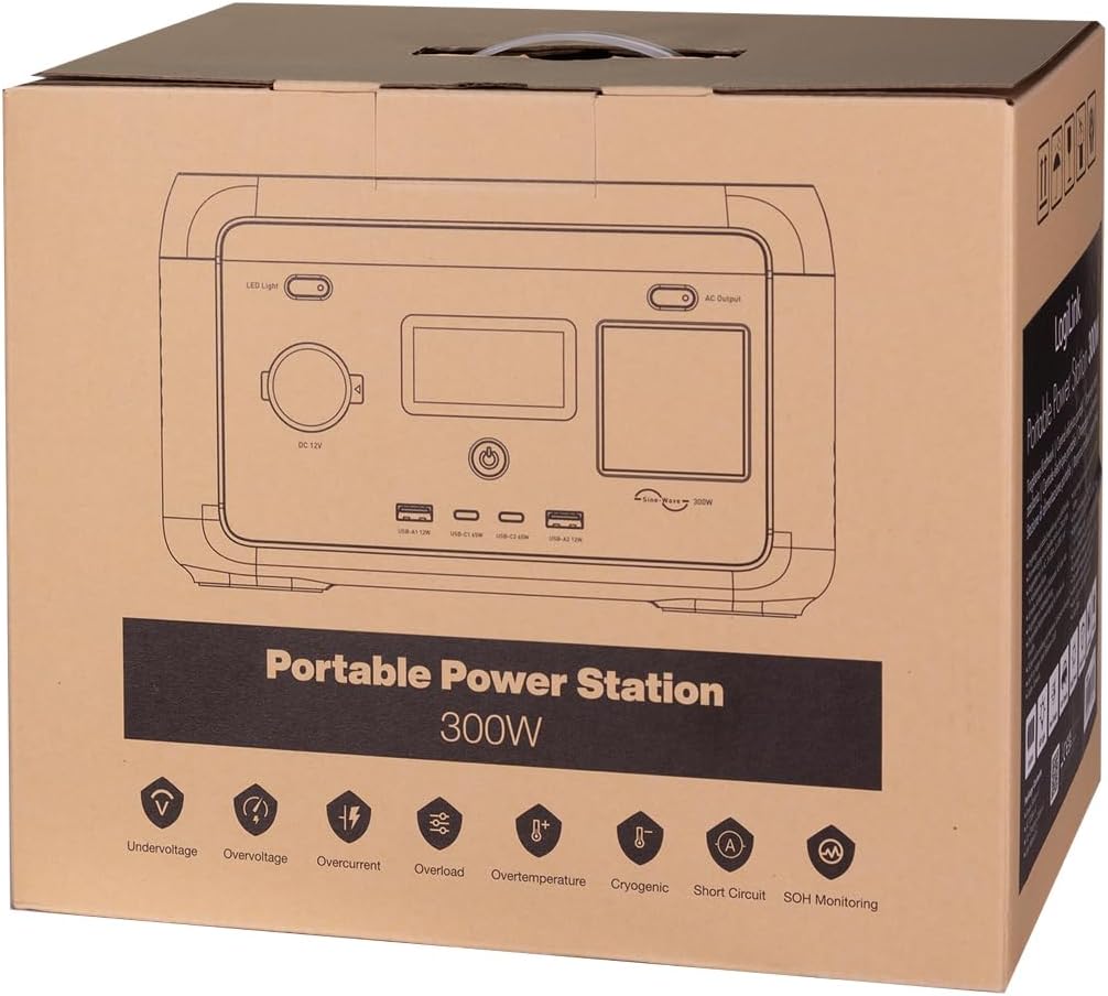 Stazione di Alimentazione Portatile 300W LiFePO4 Batteria Ricarica Solare - Logilink IUPS-PPS300