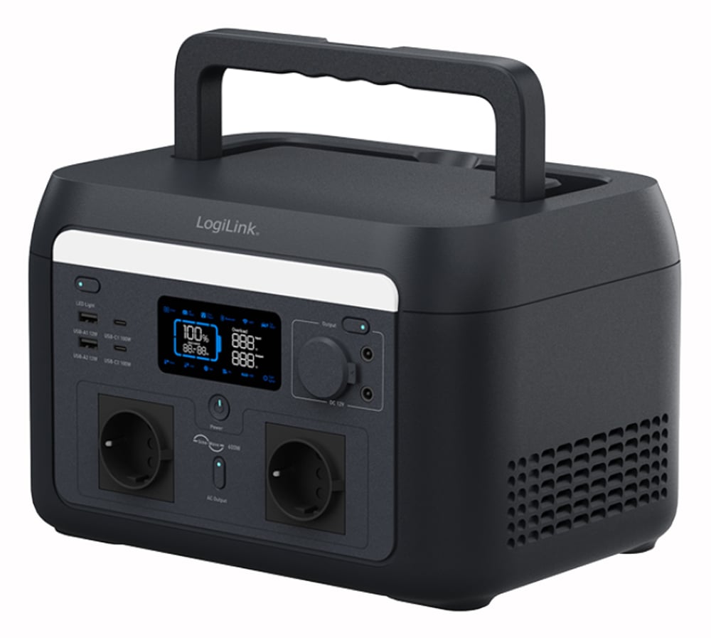 Stazione di Alimentazione Portatile 600W LiFePO4 Batteria Ricarica Solare Tuya - Logilink IUPS-PPS600