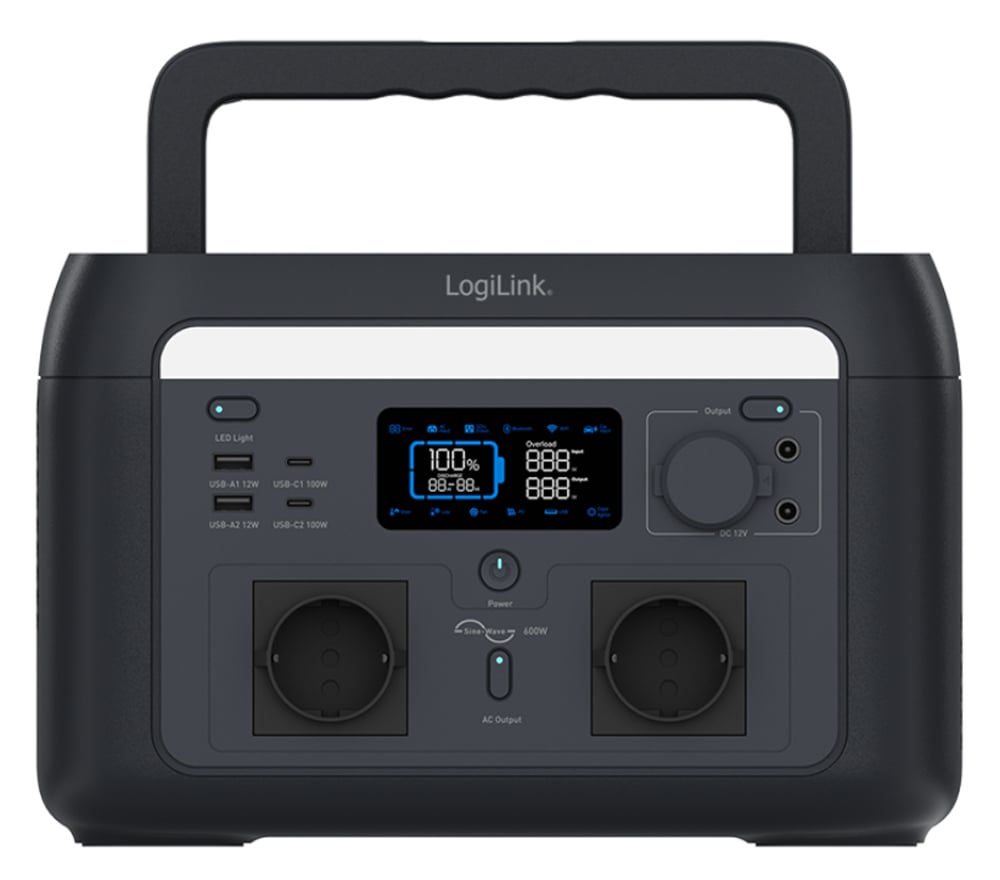 Stazione di Alimentazione Portatile 600W LiFePO4 Batteria Ricarica Solare Tuya - Logilink IUPS-PPS600