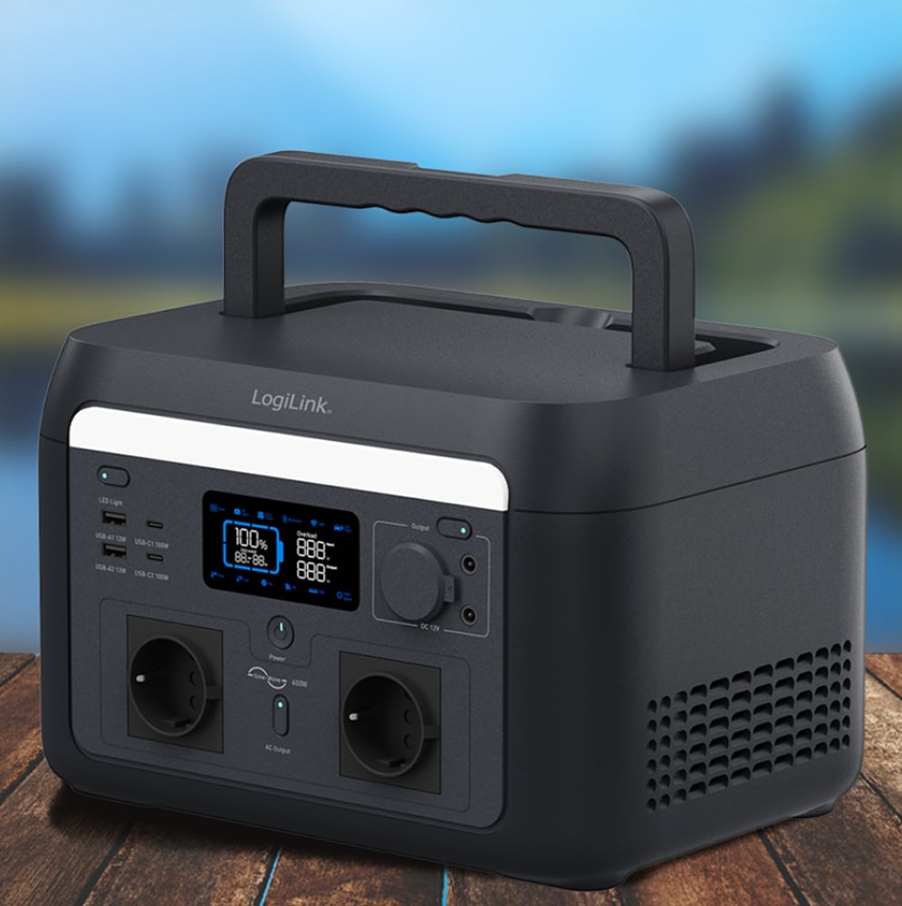 Stazione di Alimentazione Portatile 600W LiFePO4 Batteria Ricarica Solare Tuya - Logilink IUPS-PPS600