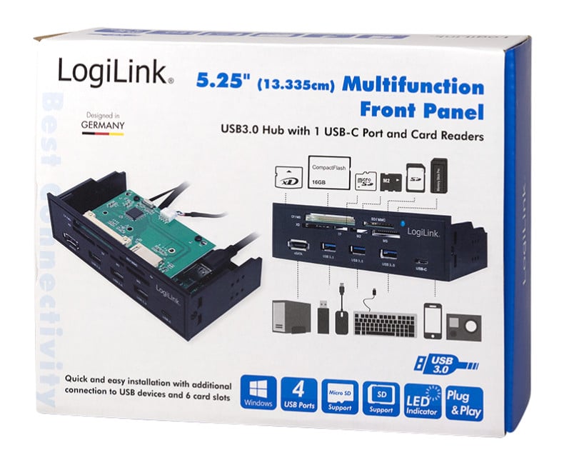 Pannello Frontale 5,25'' Multifunzione con Lettore di Memorie 6 vie - Logilink IUSB-CARD-341