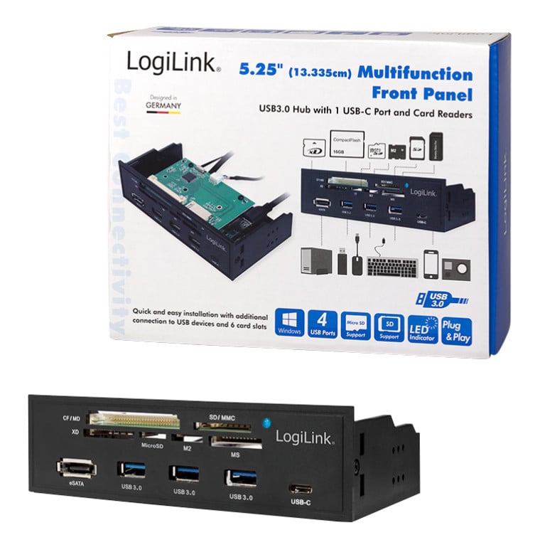 Pannello Frontale 5,25'' Multifunzione con Lettore di Memorie 6 vie - Logilink IUSB-CARD-341