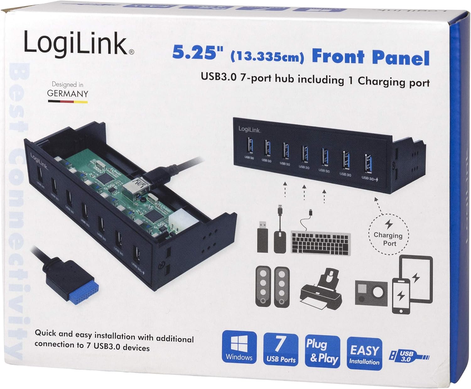 Hub USB Interno 5,25'' 7 porte USB 3.2 Gen1 con Ricarica Veloce - Logilink IUSB-CARD-342