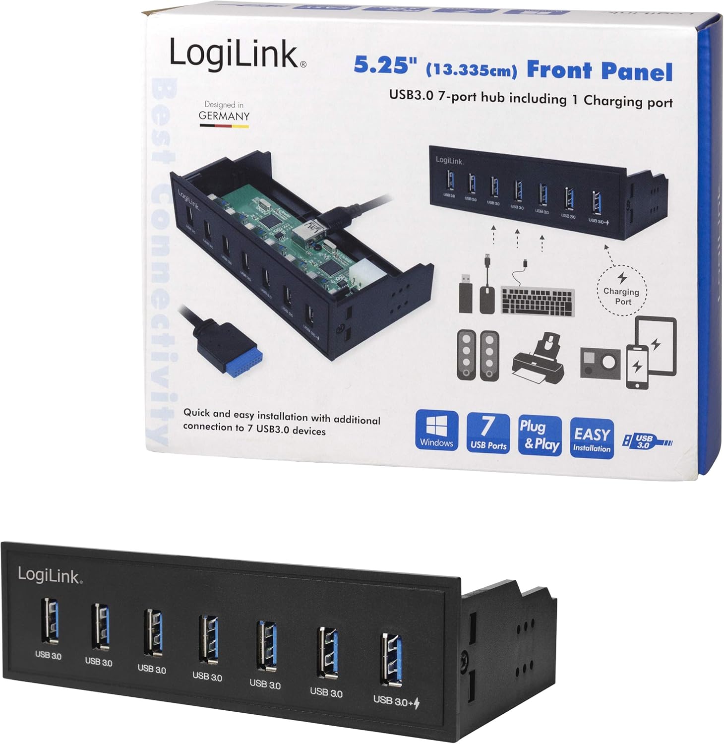Hub USB Interno 5,25'' 7 porte USB 3.2 Gen1 con Ricarica Veloce - Logilink IUSB-CARD-342