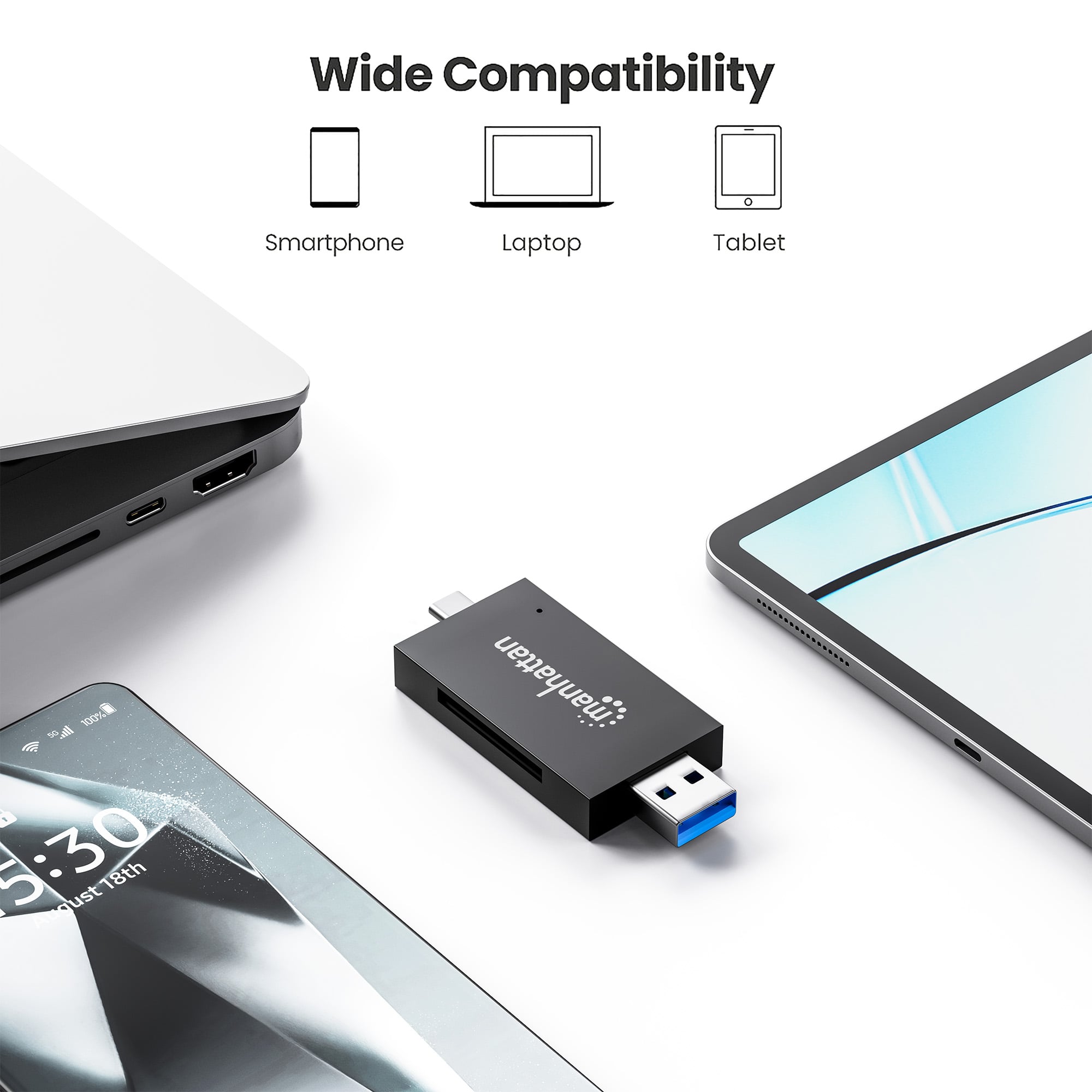 Lettore/Scrittore USB 3.0 Combo USB-C™/USB-A Multi-Schede - Manhattan IUSB-CARD-735
