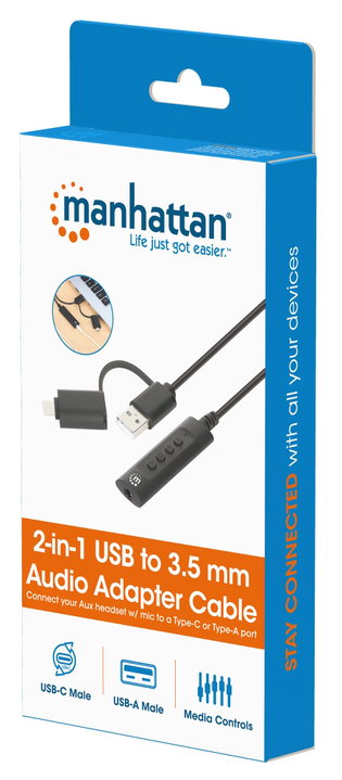 Cable Adapter 2 -in- 1 from USB-C/USB-A to Audio Stereo 3,5 mm - Manhattan IUSB-DAC-COMBO