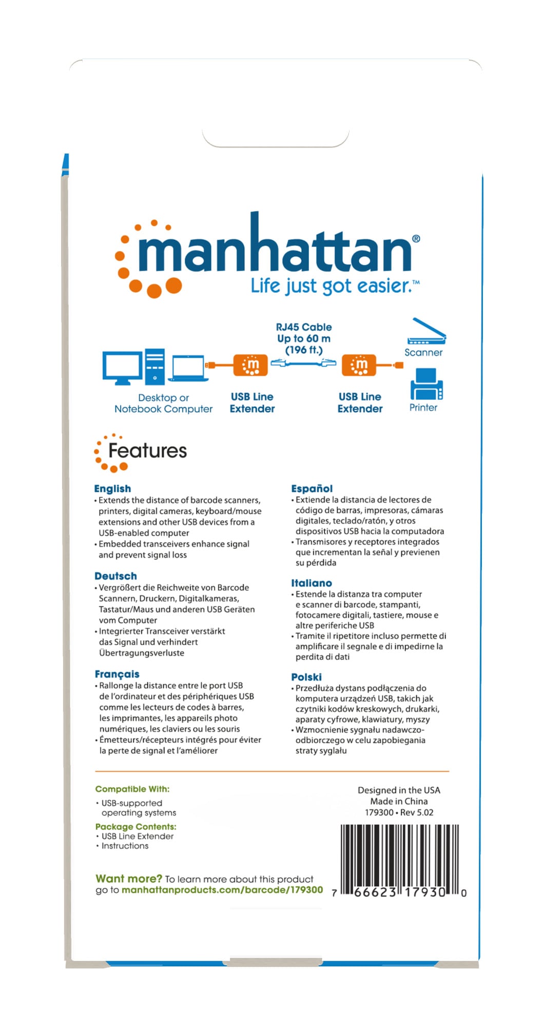 Extender USB su Cavo Cat5E 60m - Manhattan IUSB-EXTEND